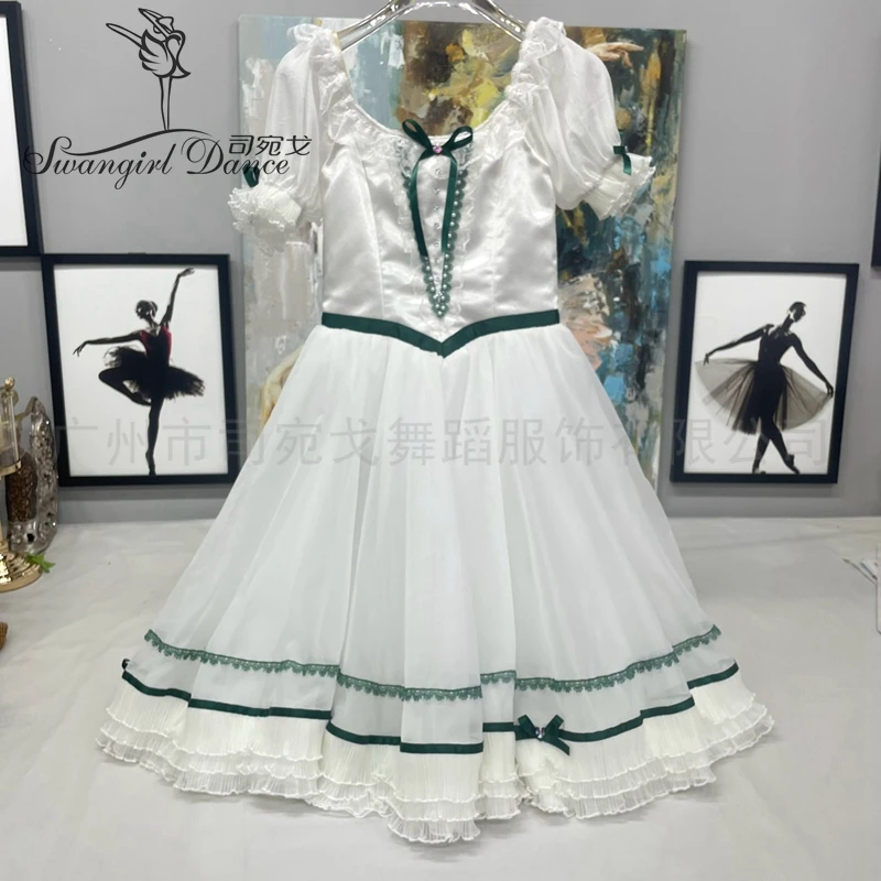 Girls Graduation Ball Variation Romantic Tutu Green White Professional Ballet Long  Dresses Custom BT4234