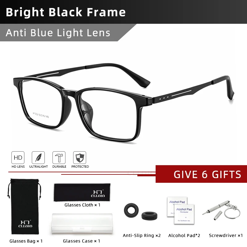 CLLOIO Ultraleichte Gummi-Titan-Quadratbrille, blaues Licht blockierend, optische Brillenfassung, Myopie, Hyperopie, Herren