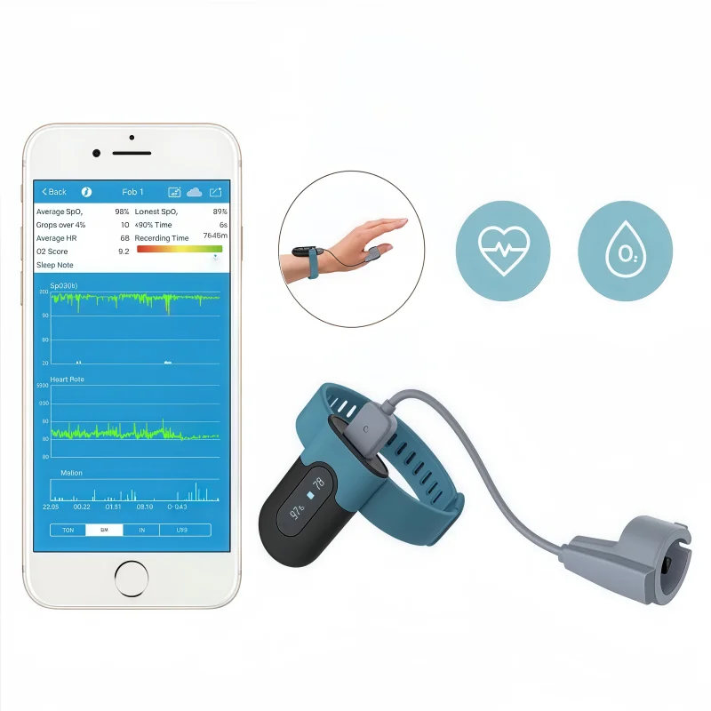Bluetooth wearable oximeter, pulse rate sleep apnea alarm reminder, APP data management, blood oxygen saturation monitor