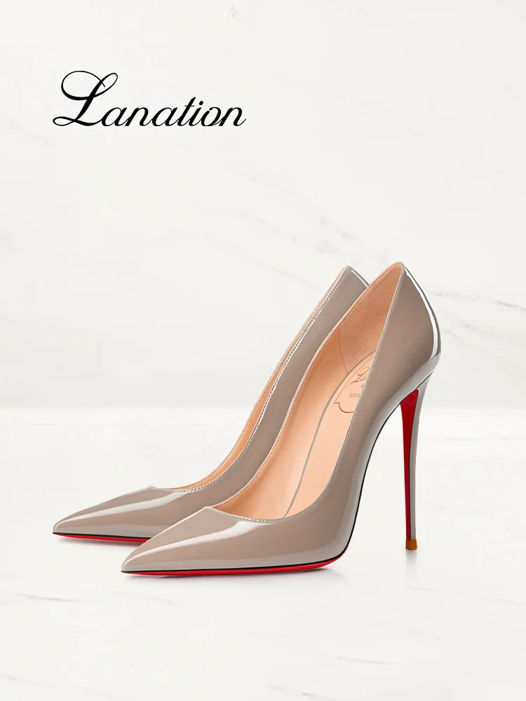 HLTINO Naked Gray Red Bottom Shoes Super Sexy 12cm/4.75Inch High Heel Dress Shoes Shallow Pointed Toe for Autumn Spring Summer