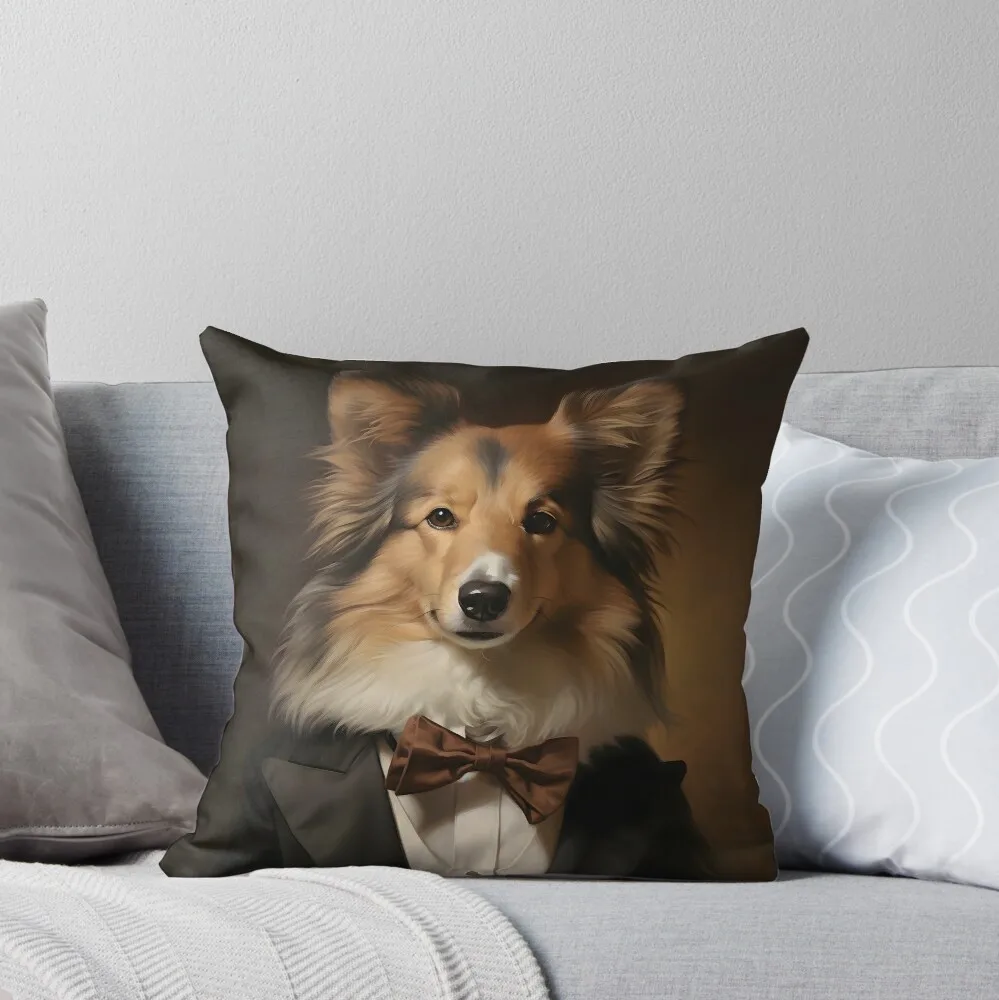 Dapper Shetland Sheepdog Portrait Art  Dog Victorian Dressed Animal  vintage dog in suit Cushion Cover Decorative throw Pillow