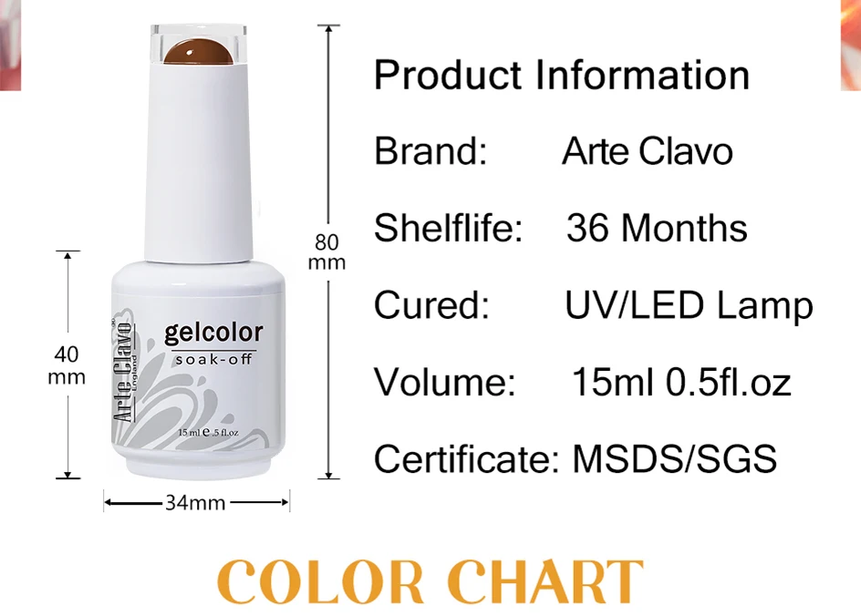 Arte Clavo HEMA TPO Free 15ml 12-teiliges Gel-Nagellack-Set Hochpigmentierte Regenbogen-Farbenpalette für Salon-Nageldesign – Detail 3