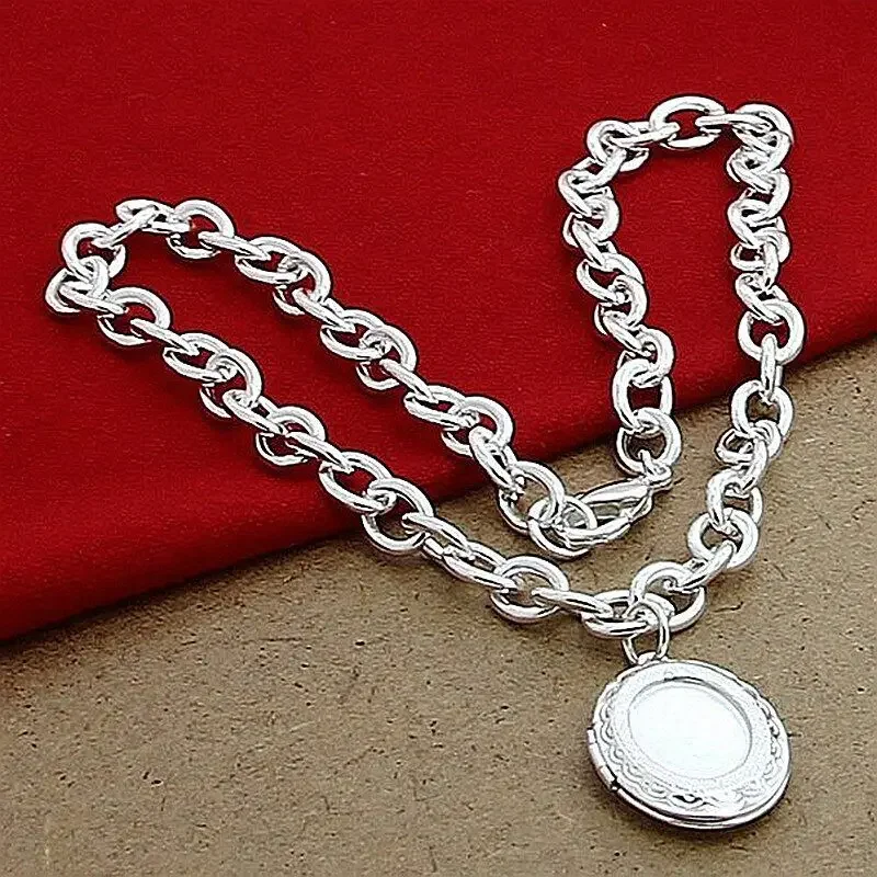 

Timeless Treasures 925 Sterling Silver Oval Photo Frame Pendant Necklace Chains Fashion Jewelry