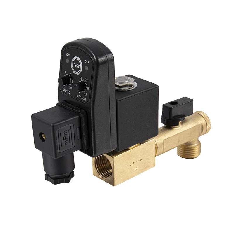 Two-way solenoid valve pneumatic timer brass mechatronic automatic drain valve