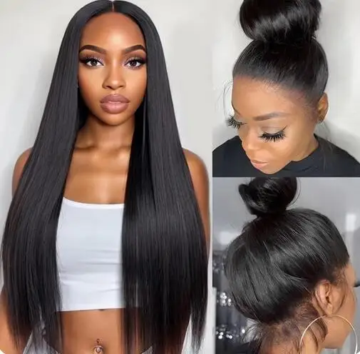 360 Lace Synthetic Lace Frontal Wigs For Women Long Silk Straight Black Hair Full Lace Synthetic Straight Wig Daily Wear Natural