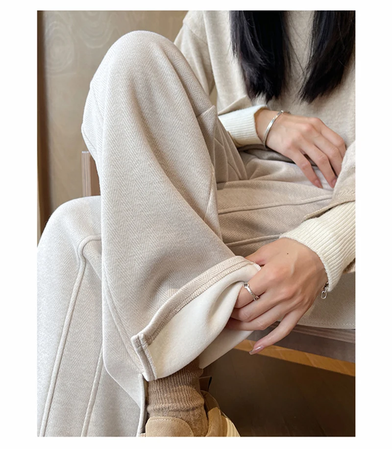 Kunstwollhose mit weitem Bein für Damen, modische elegante Baggy-Hose, Herbst-Winter-Bürohose für Damen, koreanische High-Waist-Straight-Hose, neu – Detail 11