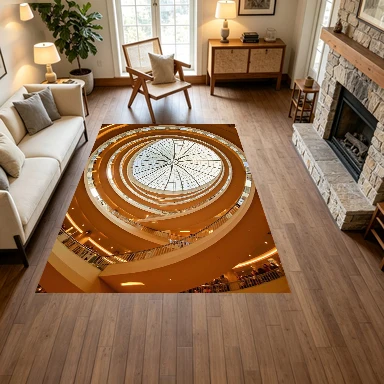 Spiral Circular Dome Architecture Carpet Flooring, Modern Building Non-Slip Floor Rug for Living Room Bedroom Office Home Decoration
