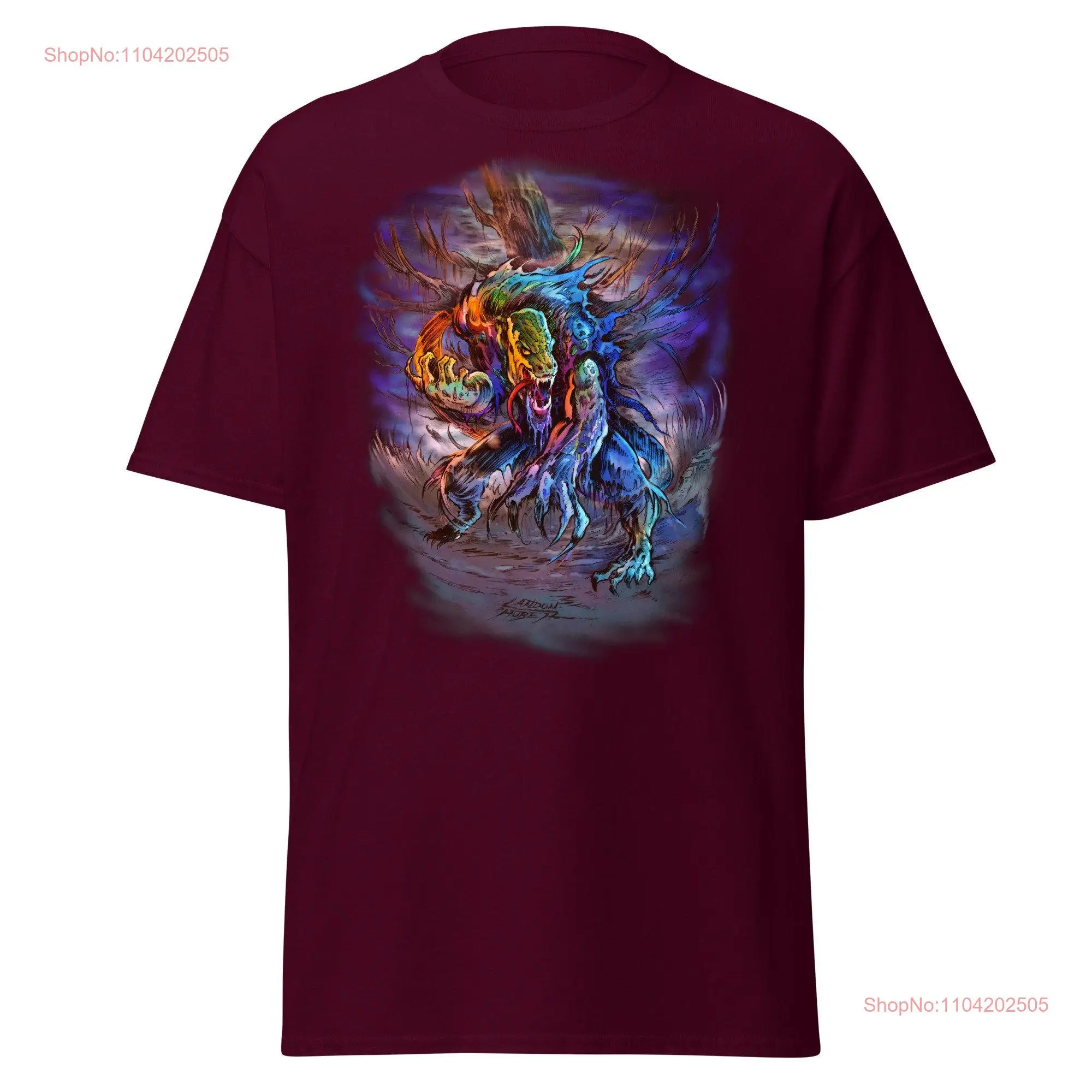 Lizard Monster Spooky ART T shirt Halloween by Artist Landon Huber in multiple sizes and colors long or short sleeves