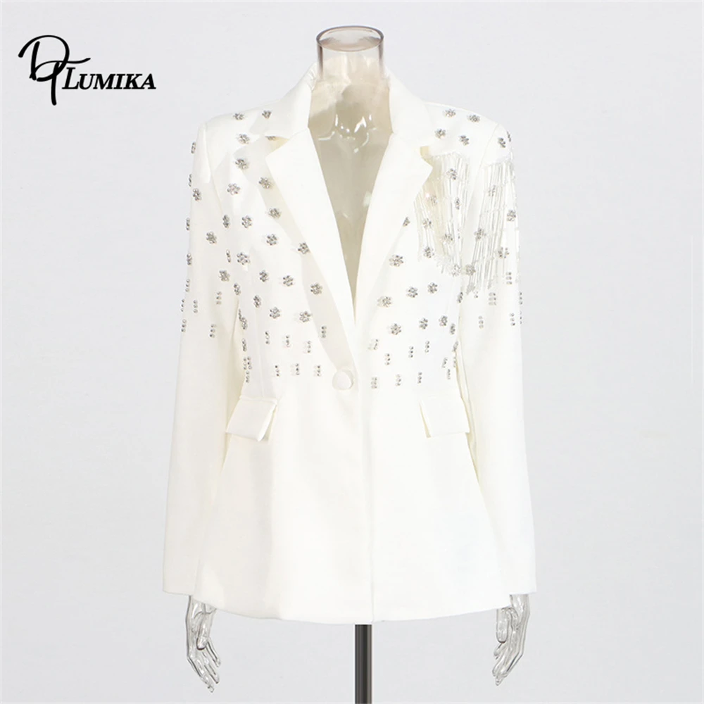 سترة بدلة مزخرفة بأحجار الراين وهامش، مقاسات M-XL متوفرة، ملابس خارجية رسمية/حفلة بقصة ضيقة للنساء الصورة الفعلية #6