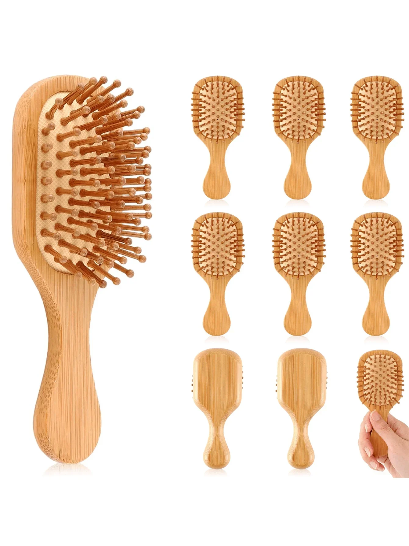 

10pcs Bamboo Hair Brush Paddle Brush Round Bristles Scalp Massage For Adults