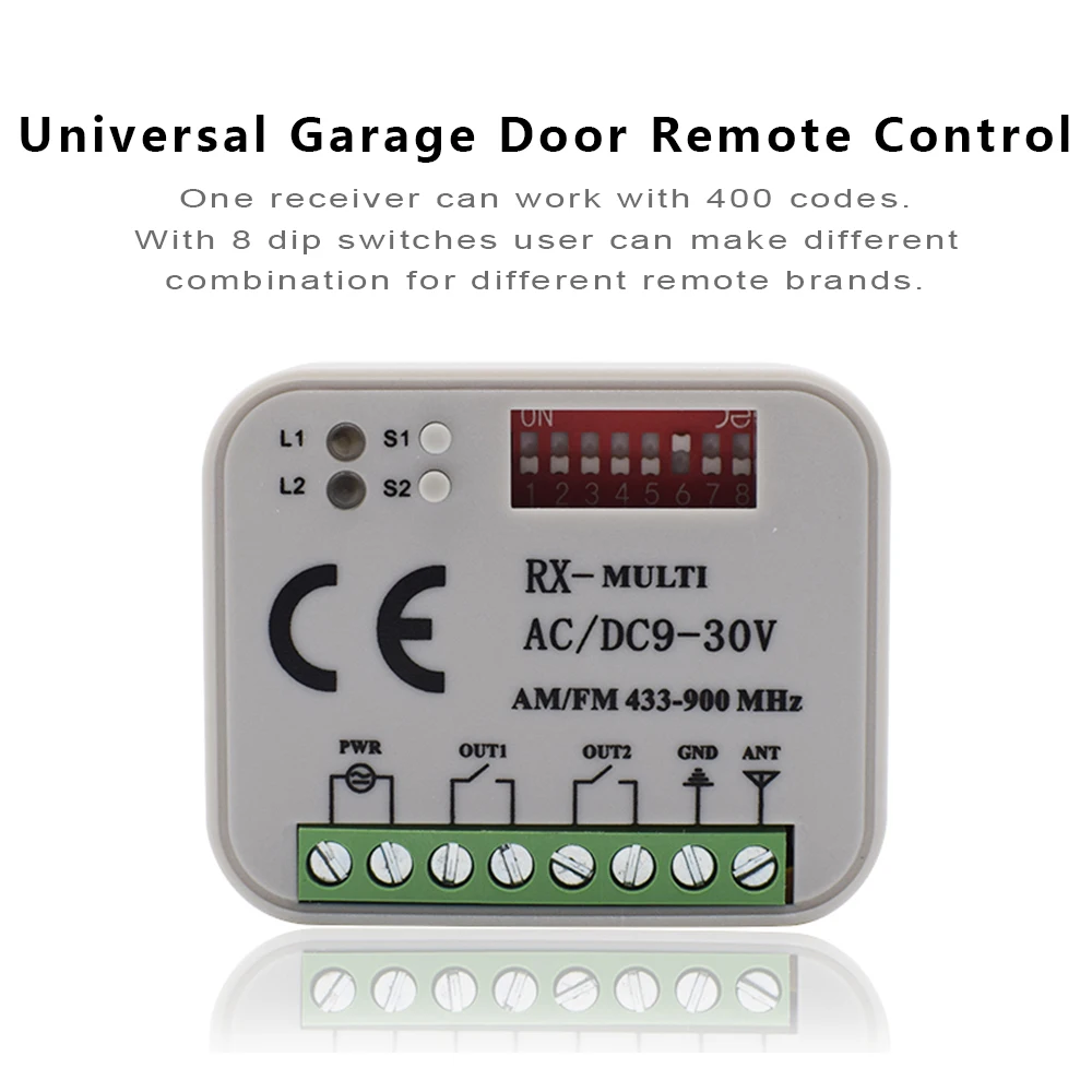 

Universal Garage Door Remote Control Receiver 2 CH Controller Switch For 433 868 MHz Transmitter RX Multi Frequency 300-900MHz