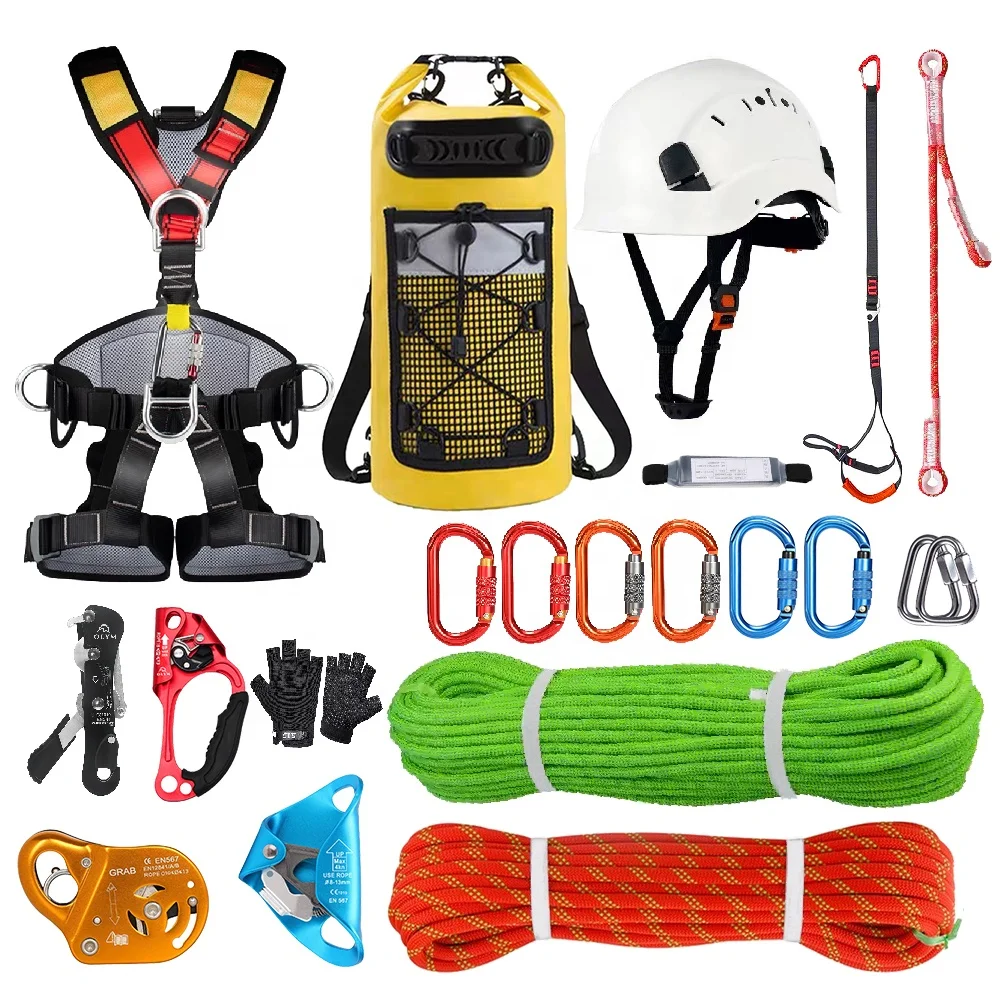 Arnés de seguridad mosquetón casco Ascender Descender protección contra caídas rescate equipo de escalada conjunto trabajo en altura