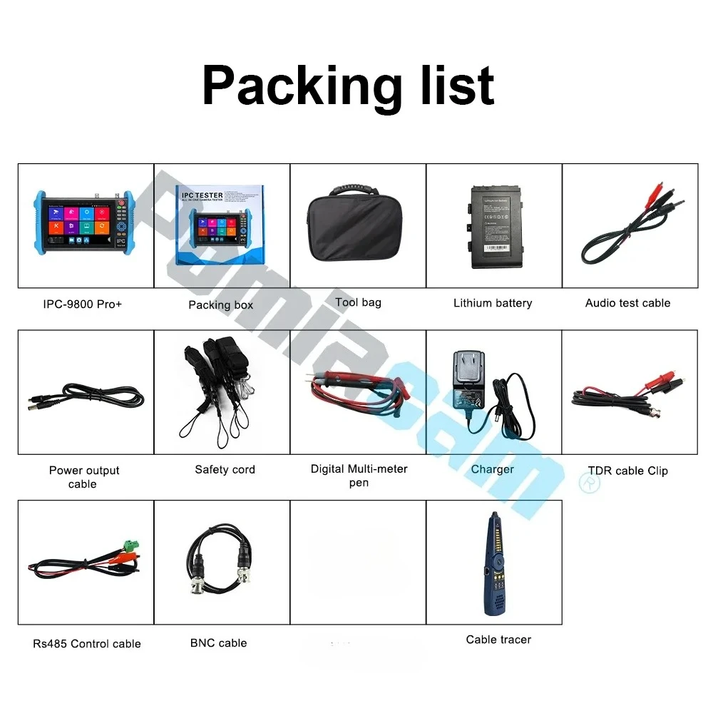 7 Inch IPS Touch IP Camera Tester,8K IP H.265 / 8MP AHD TVI CVI CCTV Tester with 90W PoE++, PTZ Control,UTP/RJ45 TDR Cable Test