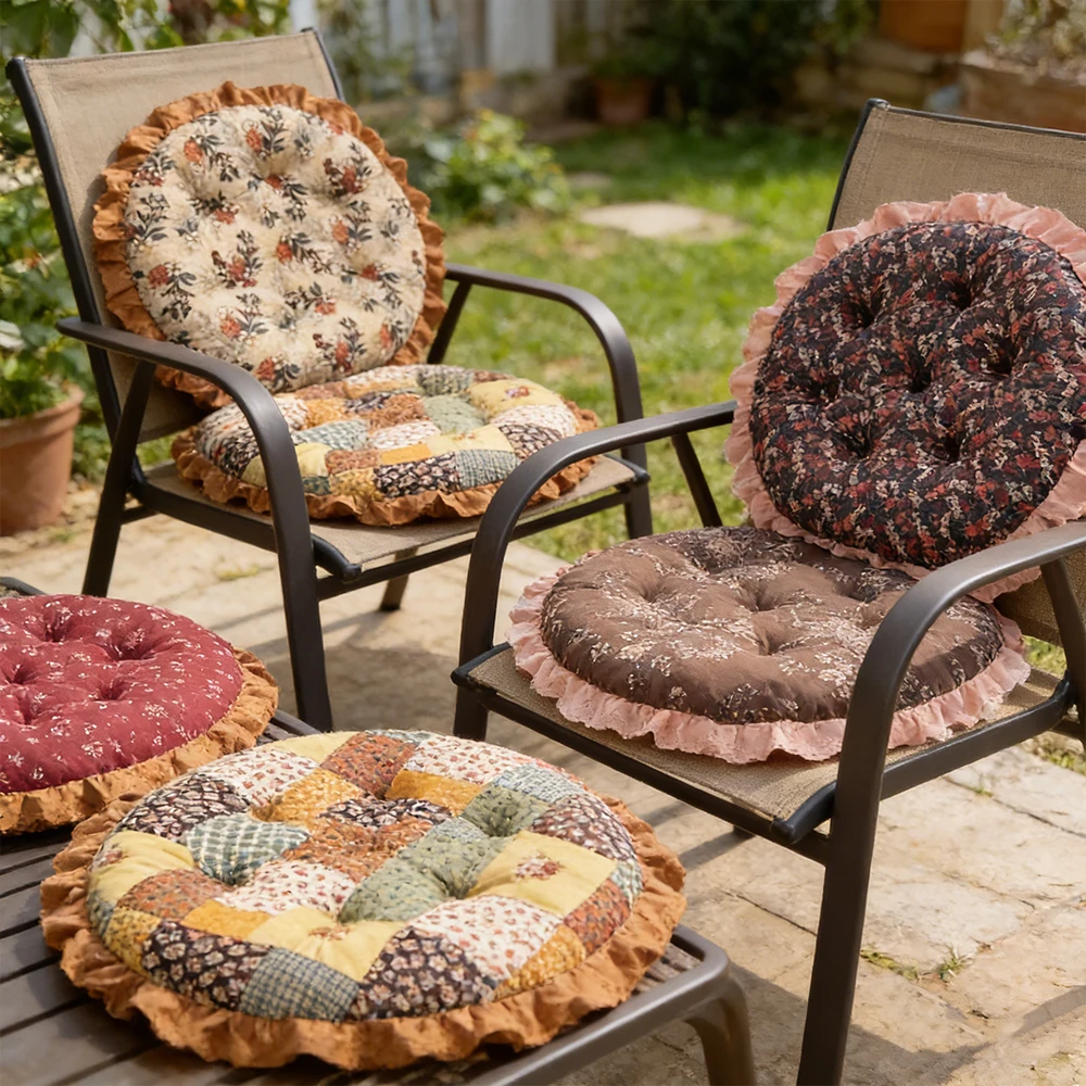 

1PC Non-slip Thickened Dining Chair Cushion Chair Pad Cushions Cotton and Linen Fabric Round Cushions Winter Chair Cushion Soft