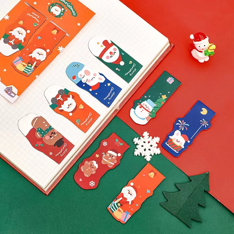 1Set Merry Chrismas Bookmark snowman sock Santa Claus Deer Page Marker School Office Stationery Supply Christmas present