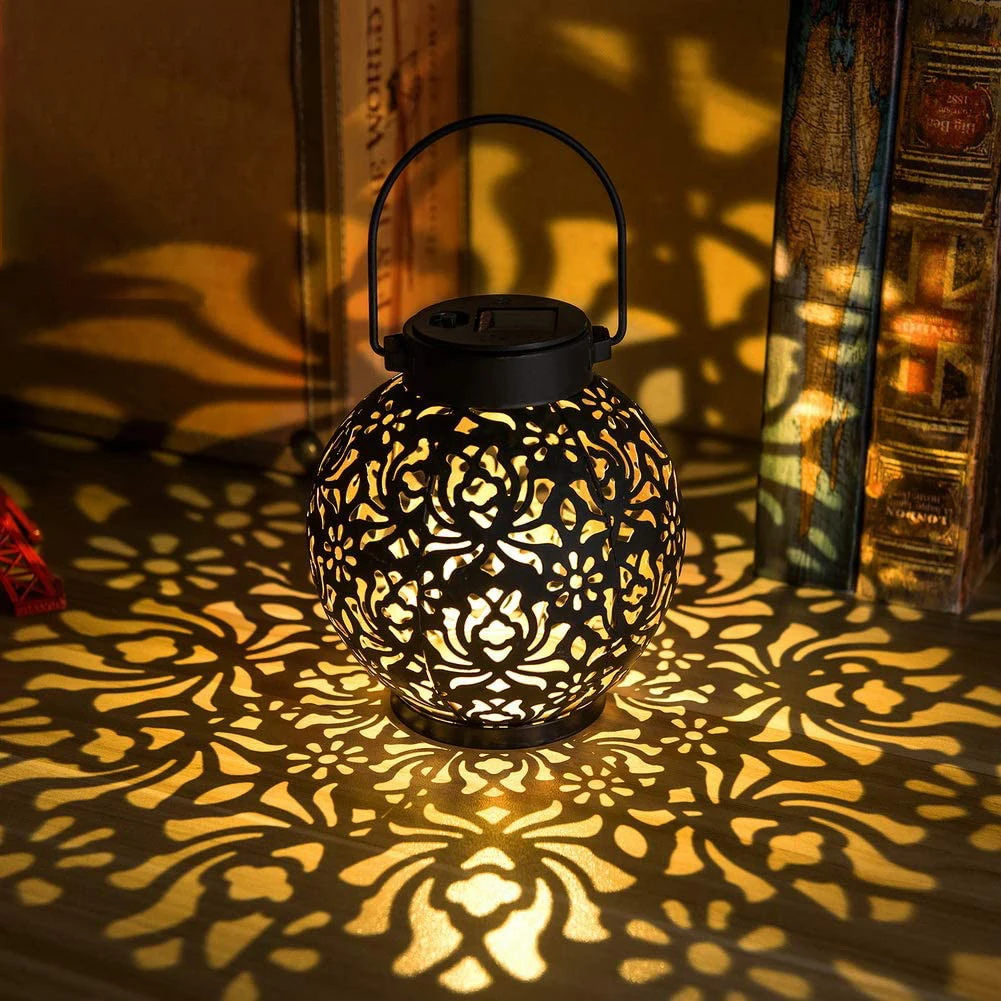 1Pcs Solar Lantern Light Outdoor Garden Solar Light Rose-Shape Hollowed-out Iron Art Solar Hanging Light Garden Decoration view 2