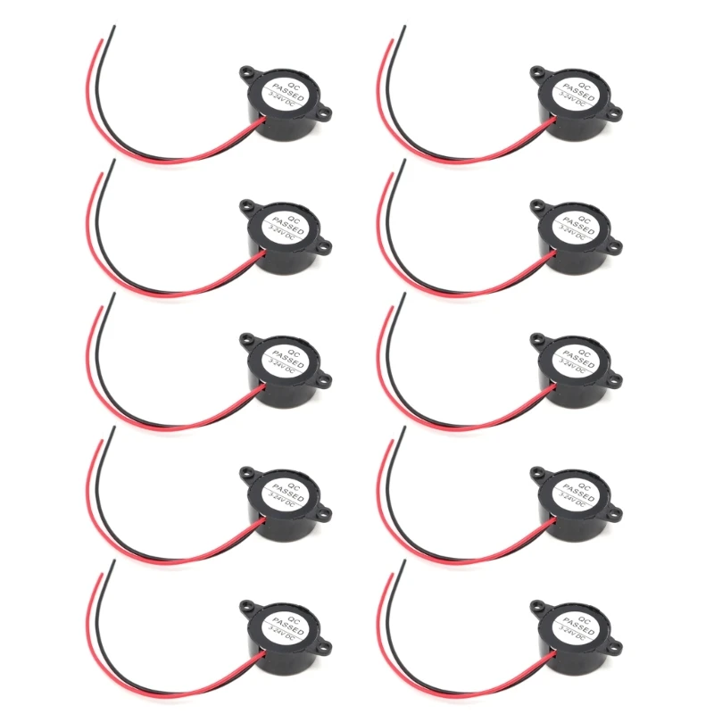 Set of 10pcs 2312 Continuous Sound Piezo Buzzers 87dB 2-Wire High Decibel Alarm Buzzer 3~24V with Long Wire SFM-20B