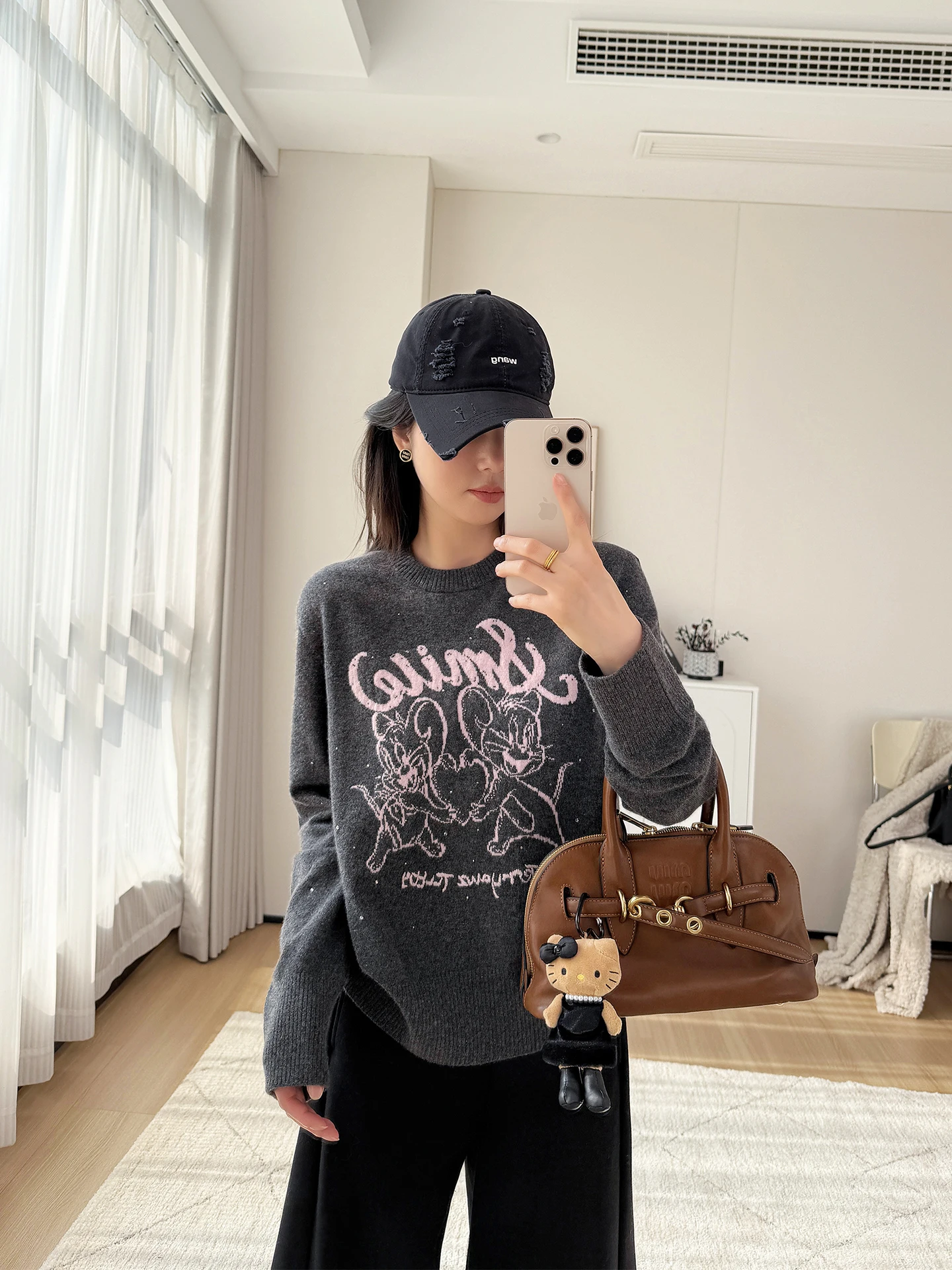 

Оригинальный шерстяной вязаный свитер для женщин: свободный крой, длинный рукав, вышивка, стразы, комфортный, стройнящий базовый слой