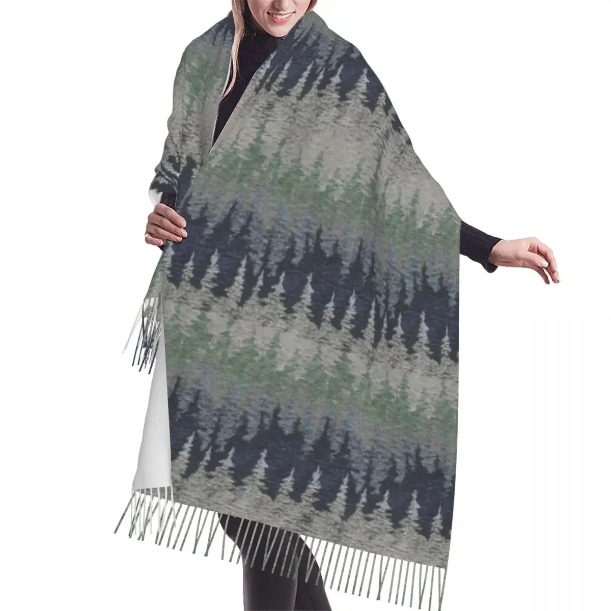 Custom Mountain Range Multicolor Pattern Art Scarf Wrap Women Long Winter Warm Tassel Shawl Unisex Scarves