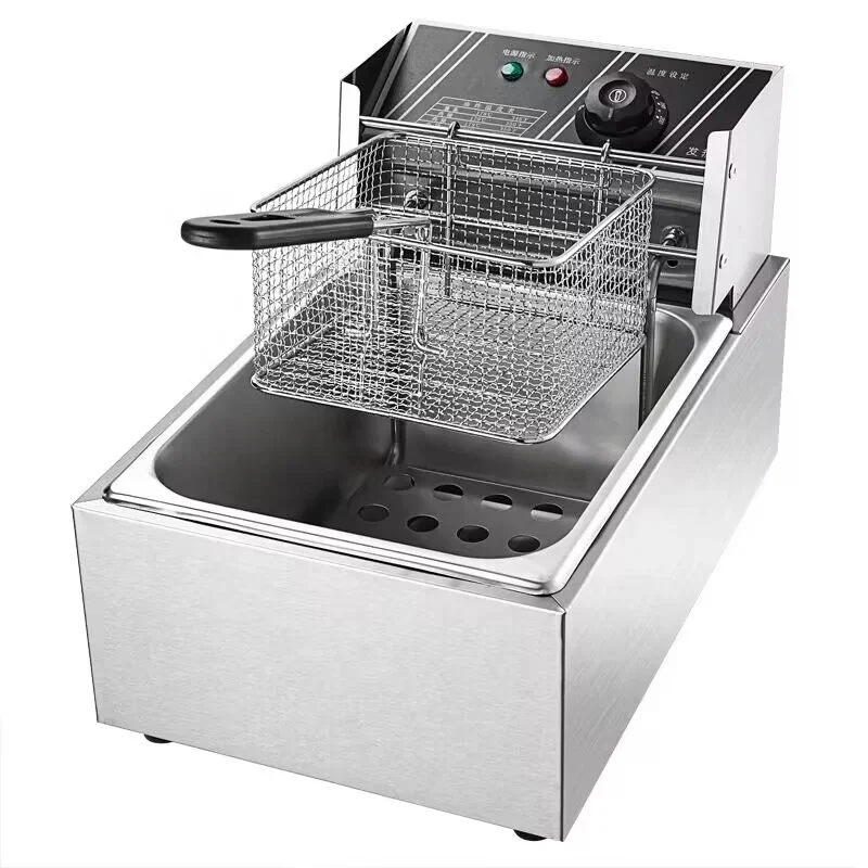 Mini freidora de aperitivos comercial, tanque individual, una cesta, freidora eléctrica de 220V, freidora de patatas fritas