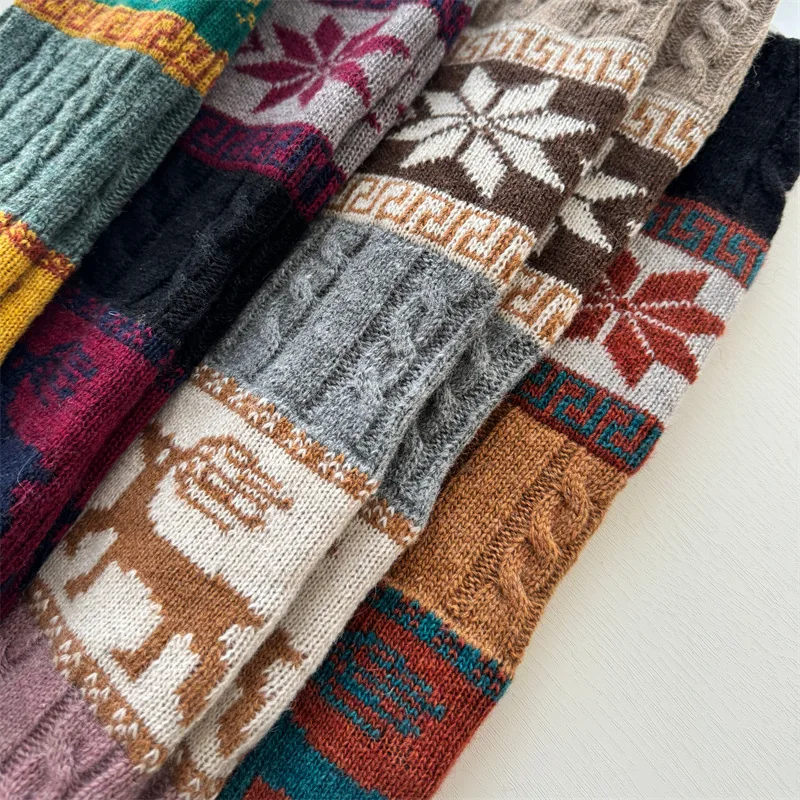 Winter Cable Knit Sock Boot Cuffs Deer Snowflake Leg Warmers Women Wool Knitted Boot Toppers Ankle Warmers​