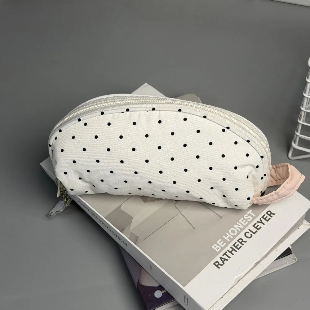 Portable Polka Dot Pattern Pencil Case Handheld Design Large Capacity Pen Bag Stationery Bag Students Gift