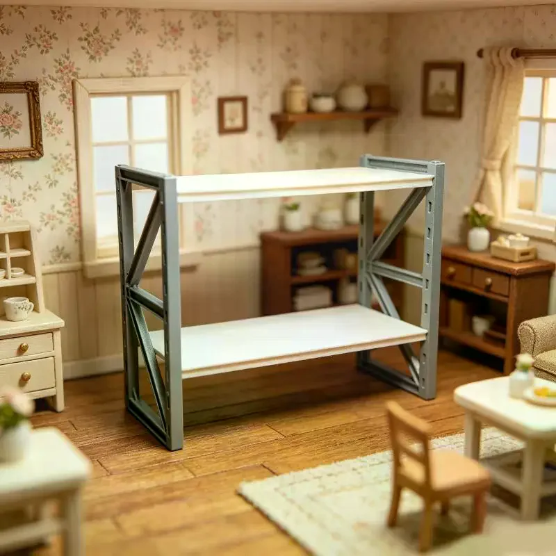 1Pcs Simulation Mini Storage Shelf - 1/12 Scale Adjustable Bookcase, Doll House Display Racks Decor