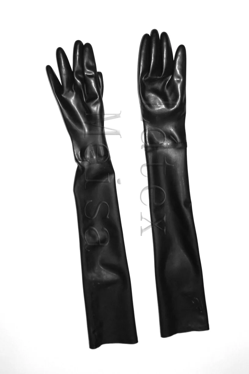 

100% natural lingerie long five finger Zentai latex gloves in black color for adults