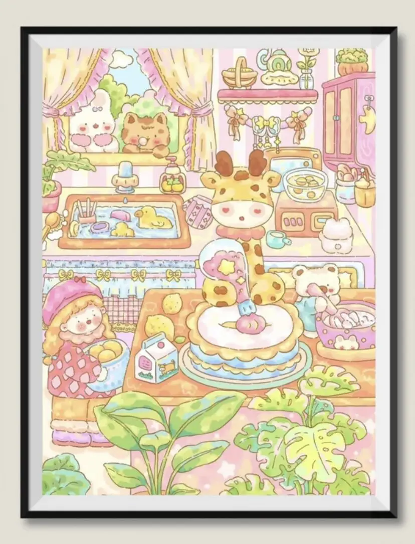 9ct 65X85cm Giraffe Kitchen Cartoon Pre-Printed Cross Stitch DIY Embroidery Set Handmade Handicraft Floss Needle Crafts