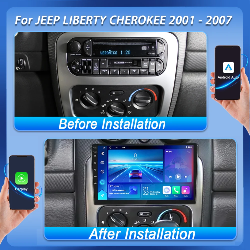 Android 16 Carplay For JEEP LIBERTY CHEROKEE 2001 2002 2003 2004 2005 2006 2007 Car Radio Video Car Stereo Multimedia Player 5G