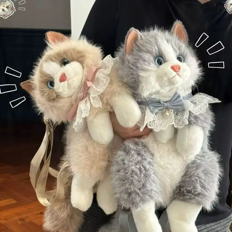 Realistic Ragdoll Cat Plush Backpack Cute Kawaii Anime Stuffed Toy Soft Birthday Gift for Girls Women Friends BFF Collectible