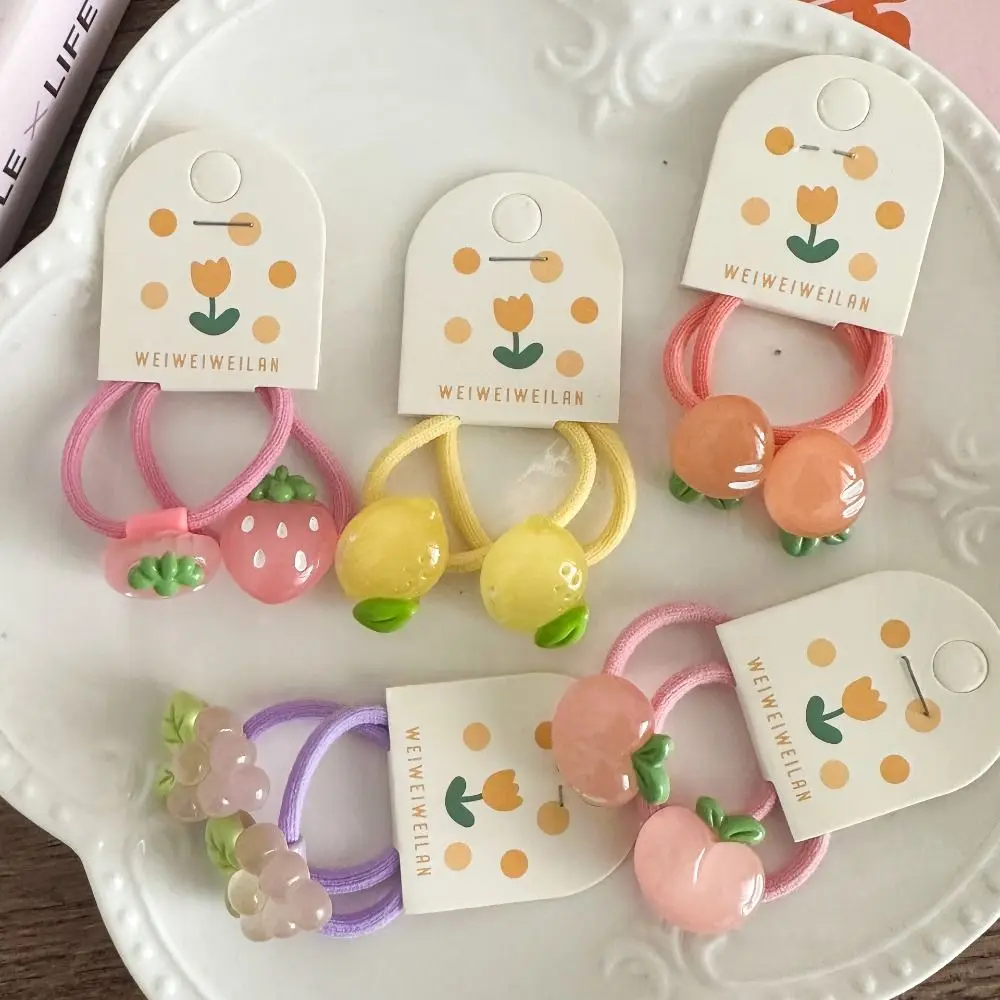 Korean Style Hair Clip Children Hair Scrunchies Strawberry Peach Kids Ponytail Holder Transparent Hair Accessories