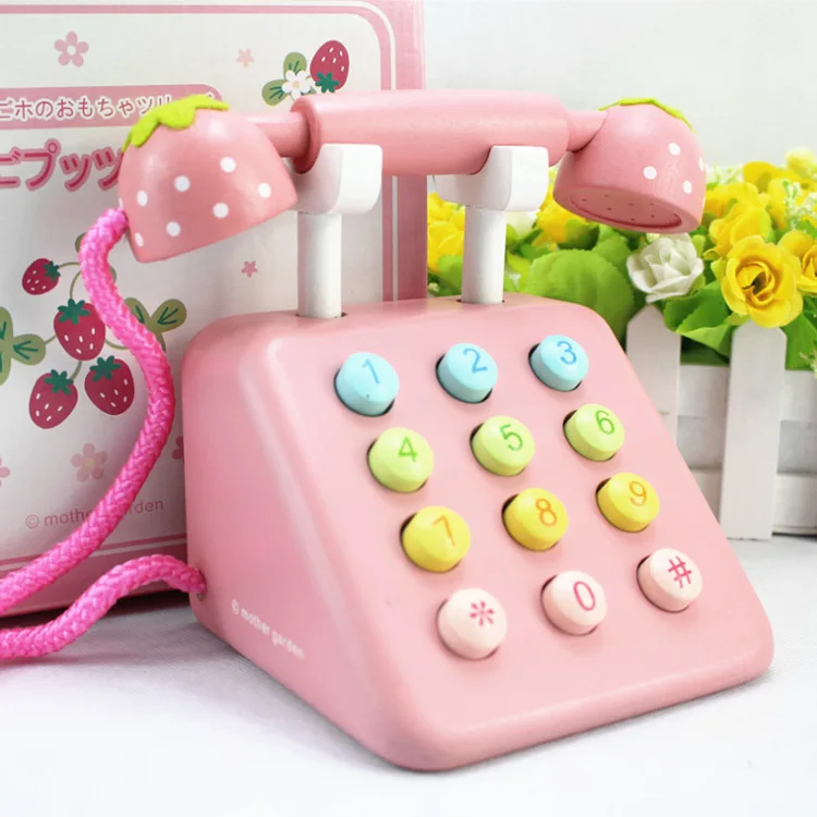 

Wooden Simulation Telephone Kindergarten Toy Wooden Retro Telephone Toy Birthday Gift for Children