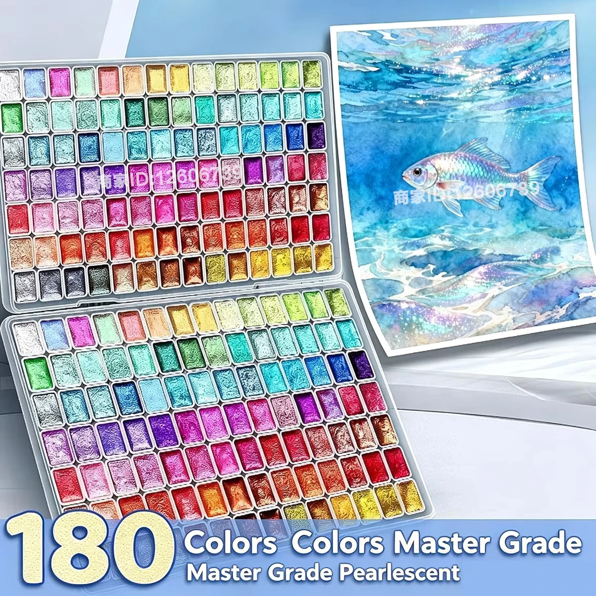 24-180color metallic watercolor paint set, portable and lightweight, high solid pigment, starry sky tones, suitable for artists