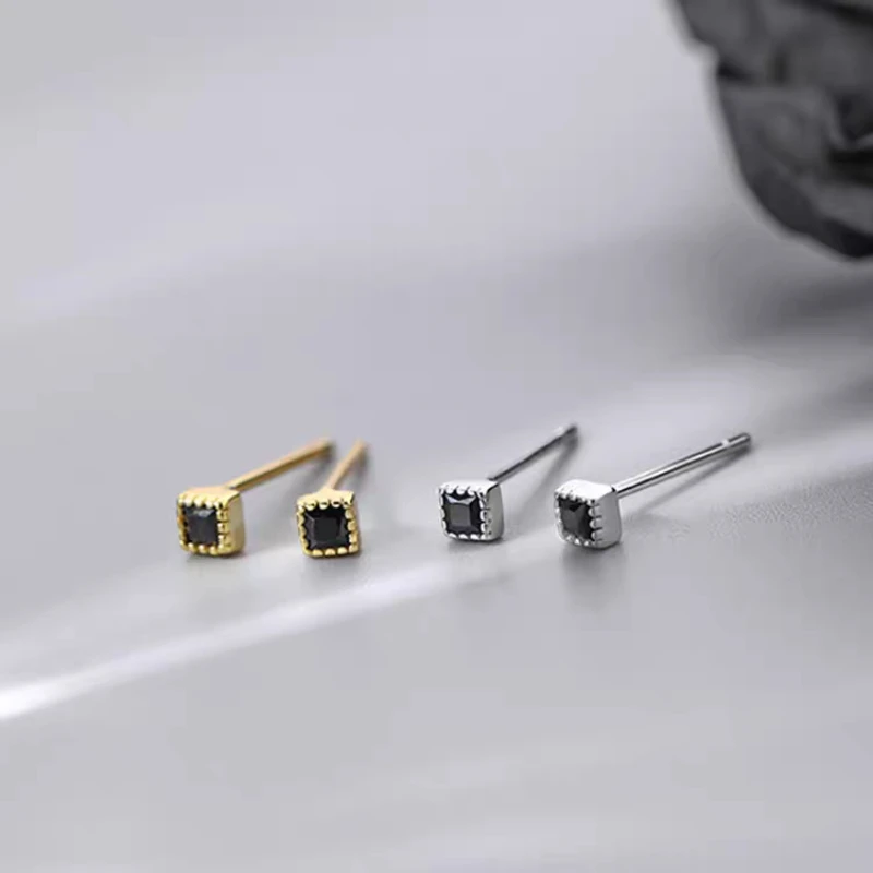 Sterling Silver Square Geometric Stud Earrings Fashionable Korean Version Elegant Exquisite Ear Accessories for Women