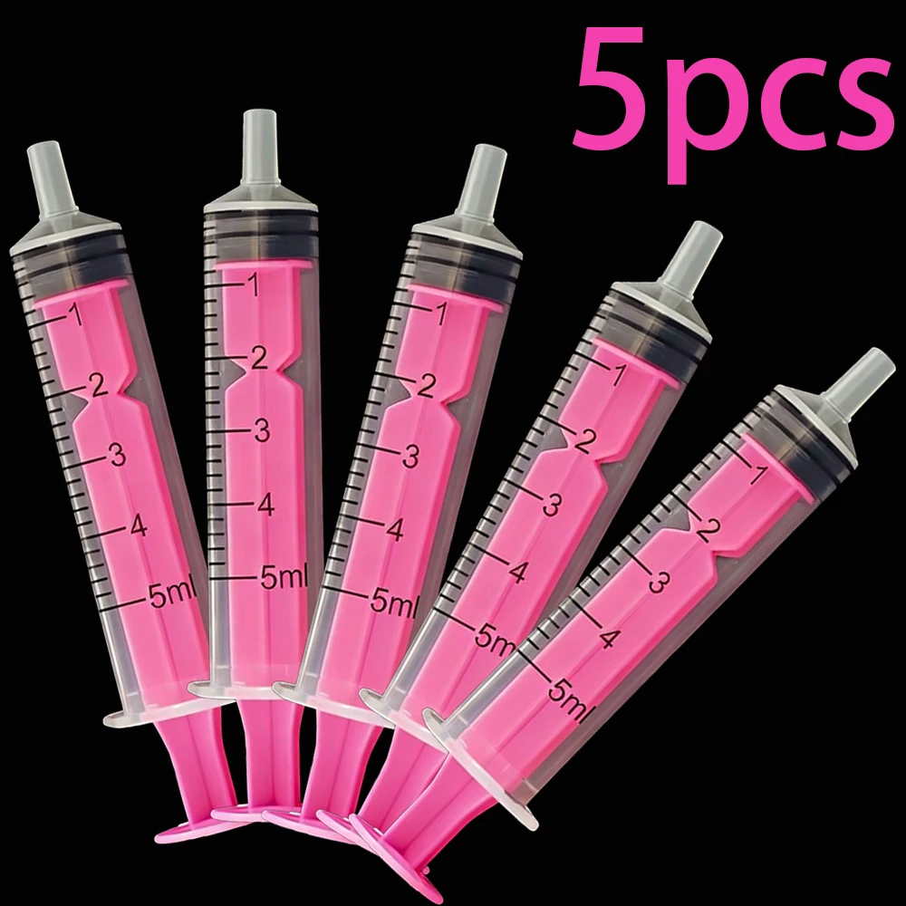 6 stuks gekleurde spuiten van 5 ml, gebruikt voor het doseren en meten van lijm, het voeren van huisdieren, het voeren van vogels, het bijvullen van inktpennen, enz., in geel, blauw, paars, groen,