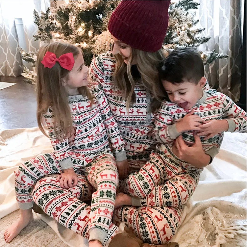 Christmas Family Matching Sets Xmas Parent-Children Homewear Clothing Father Mother Children Baby Cartoon Pajamas+Pants Suits