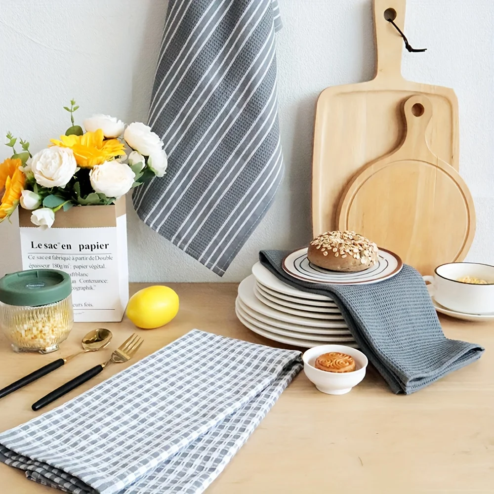 3pcs/set Solid Color Waffle Premium Kitchen Towel Set Suitable for Wiping Dishes Absorbent Tea Towel Kitchen Dish Towel
