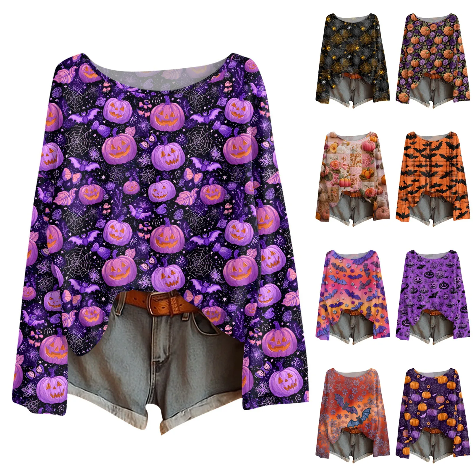 

Halloween Print Top Women Spring Breathable Round Neck Long Sleeves Tees Fashion Outdoor Streetwear Holiday Birthday Gift ﻿
