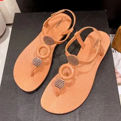 Women's Fashion Flat Shoes Summer New Round Head Clip Toe Round Buckle Soft Sole Anti-slip Wear-resistant Sandals