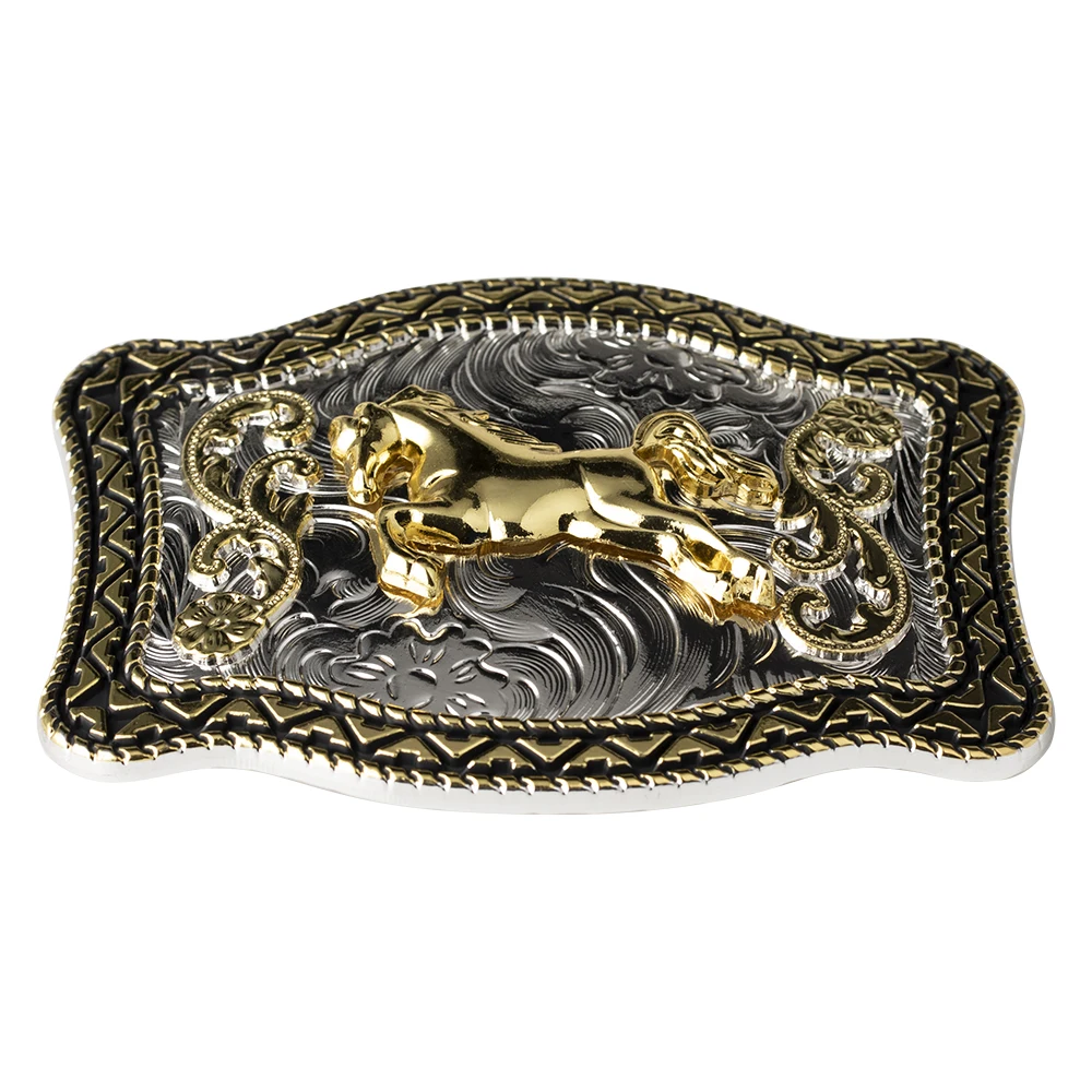 Golden Horse Belt Buckle Double Color Cowboy Big
