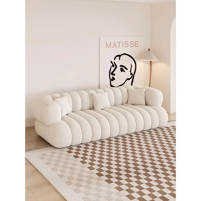 

French cream style fabric sofa small apartment living room lamb wool BOBA marshmallow home minimalist net celebrity ins