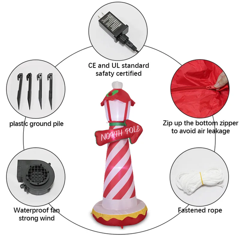 1.8 meters Christmas decorative lamp post air mold inflatable Santa Claus hometown Arctic luminous courtyard ornament