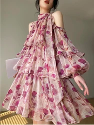 Beach Style Floral Mini Dress Woman Boho 2025 Spring Long Sleeve  Party Fairy Dress Female Fashion Casual Elegant Korean Dress