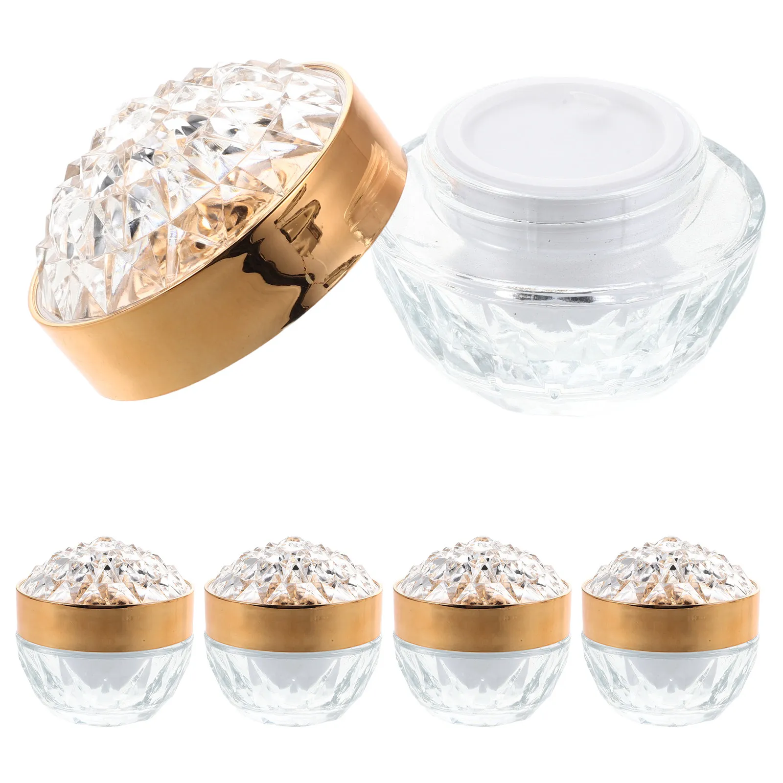 

5Pcs 30G Empty Cream Jars Glass Sample Jar Gold Cap Refillable Airtight Travel Size Facial Cream Containers Sub Bottles