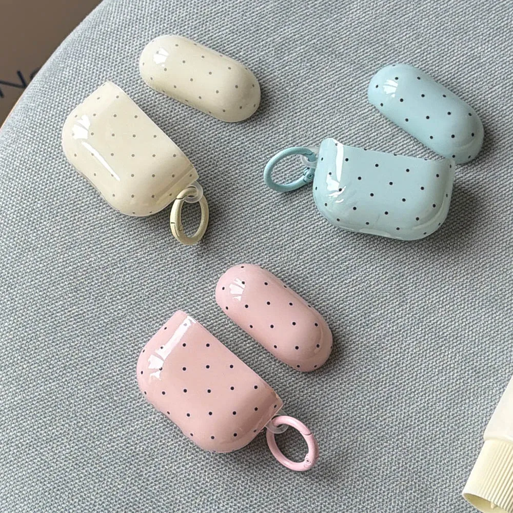 Cute Candy Macaron Color Black Polka Dots Glossy Silicone Earphone Case for AirPods 4 With Keychain for AirPods 1 2 3 Pro 3 2 view 5