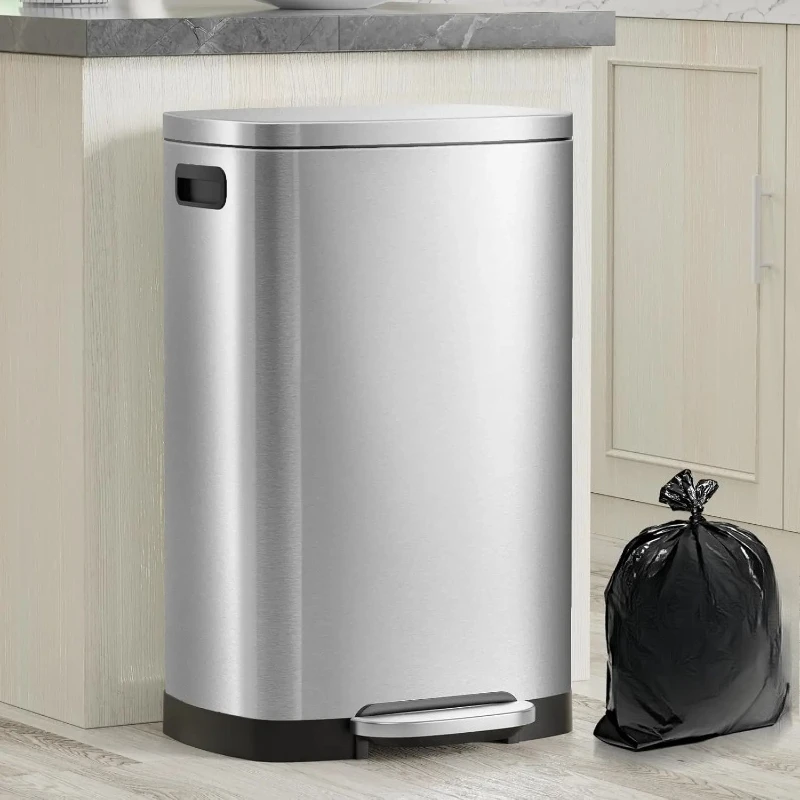 

13 Gallon Trash Can with Lid, Trash Can with Removable Inner Bucket and Lid Soft Close, Pedal Rubbish Bin for Home Office