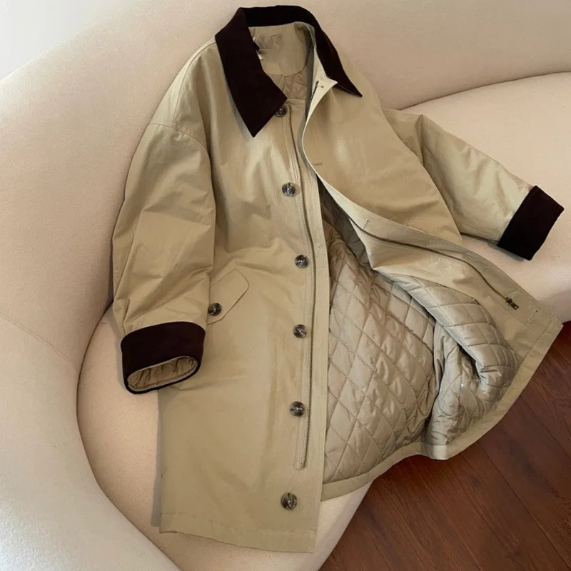 

Thicken Trench Coat Women Turn Down Collar Long Coat