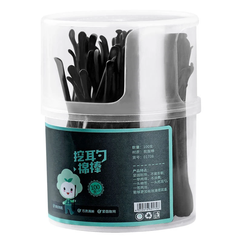 100นับ2 In 1 Swabs ฝ้ายสีดำ/สีฟ้า/สีชมพูพลาสติก Stick,double Tipped หู Sticks Ear Wax Removal เครื่องมือสำหรับทำความสะอาดหู