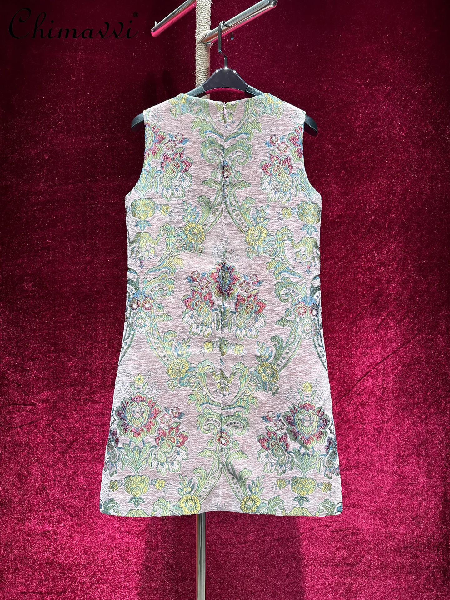 

Fashion Jacquard Heavy Beading Sleeveless Tank Dress Women's High-end Vintage Round Neck Elegant Short Dress 2025 Autumn New